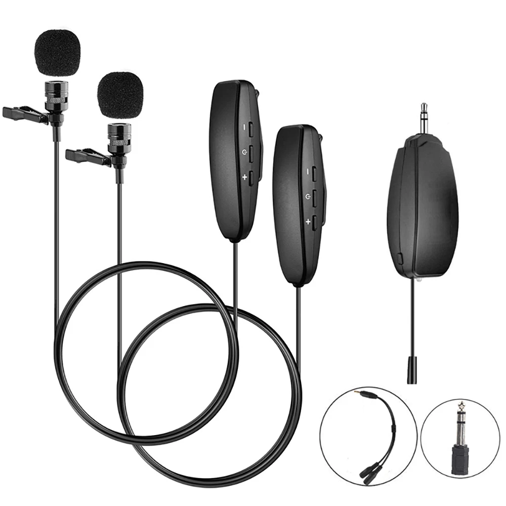 

GAW-619 Wireless Transmitter And Receiver 2 Lavalier Microphone For Phones Cameras Computers Speakers, Black