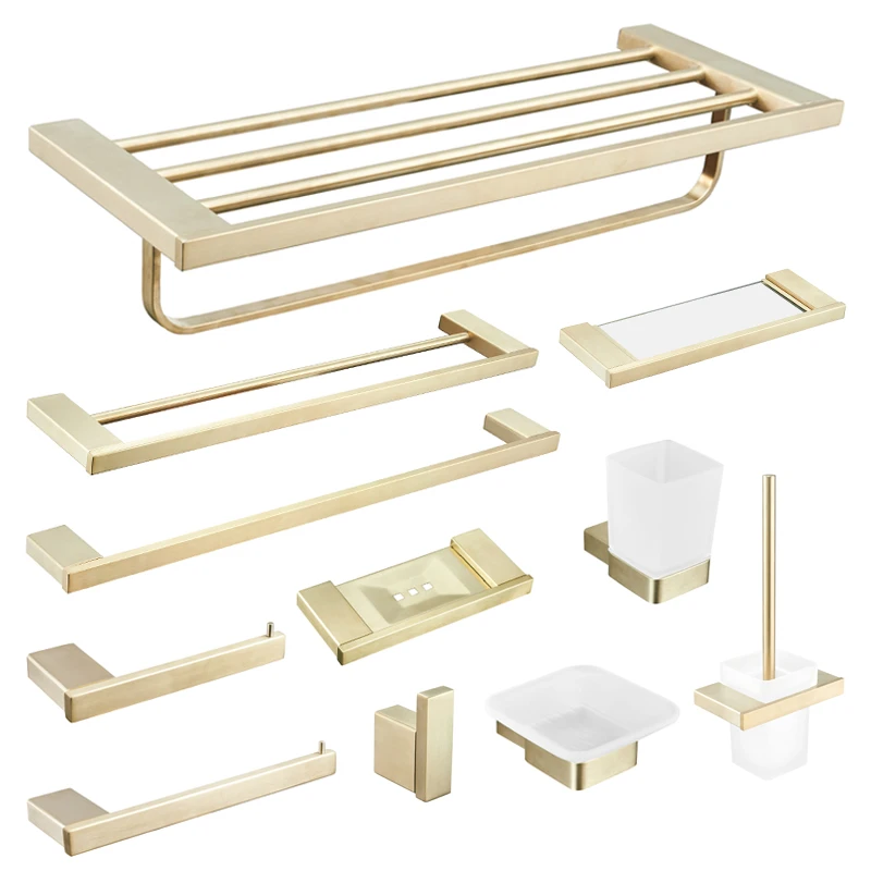 

Wall Mounted Square Golden Stainless Steel Bathroom Towel Holder Towel Shelf Bathroom towel rack