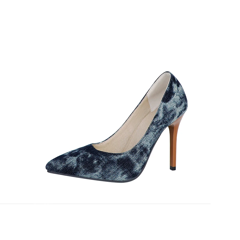 

Light Blue Pointy Head Stiletto Heel Floral Cotton Fabric Shoes Fashion Women's High Heels, Pink/dark blue/light blue