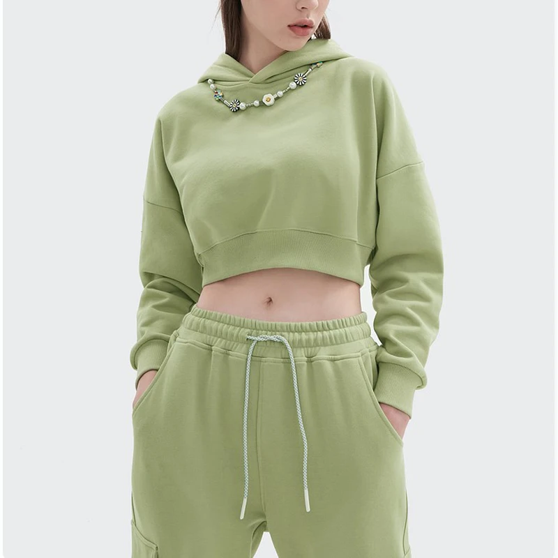 

HONGNUO High Quality Blank Customized Logo Long Sleeve Crop Top Hoodie Women Cotton French Terry Casual Hoodies For Women