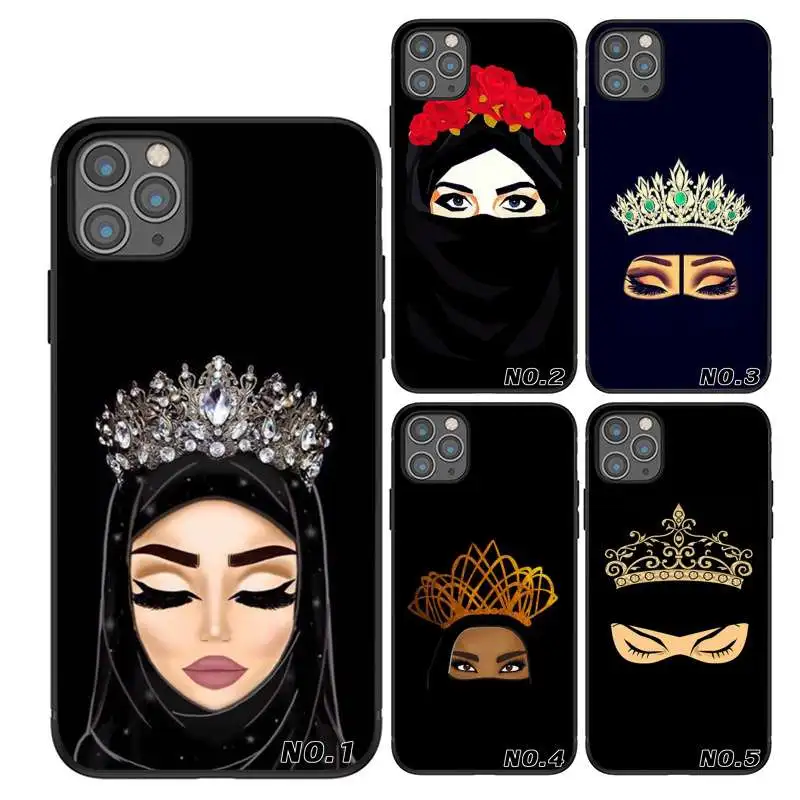 

Muslim Islamic Gril Eyes luxury phone case for iPhone 6s 6plus 7 8 X XS XR 11 11Pro 11Pro Max Case, Black