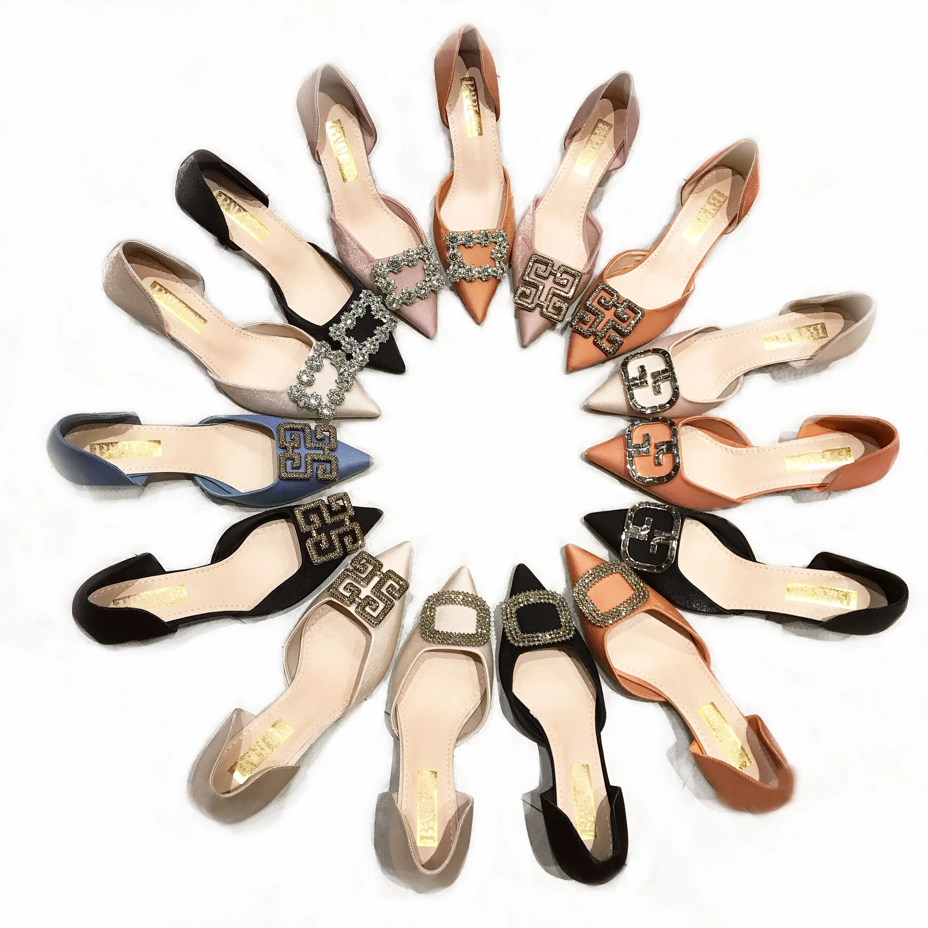 

Wholesale Fashion Casual Black Leather Ballerina Girls Flat Crystal Diamond Decorative Shiny PU Womans Flat Dress Shoes, Black/beiger/orange/pink/blue