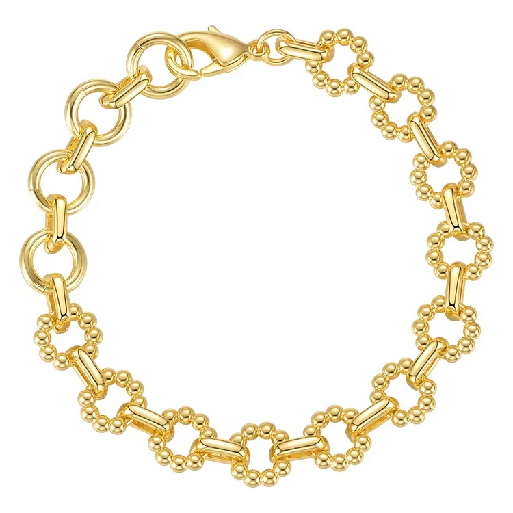 

Latest High Quality 18K Gold Plated Brass Jewellry O-shaped Steel Ball Chain Bracelet B202224