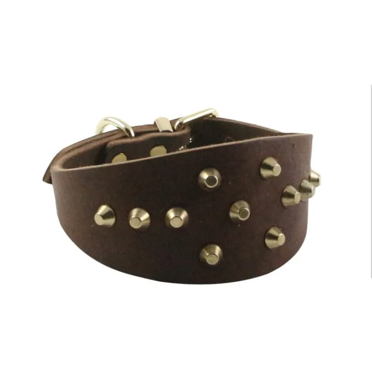 

Studded Spike Cowhide Leather Dog Collar for The Dog with Thin Neck, Brown