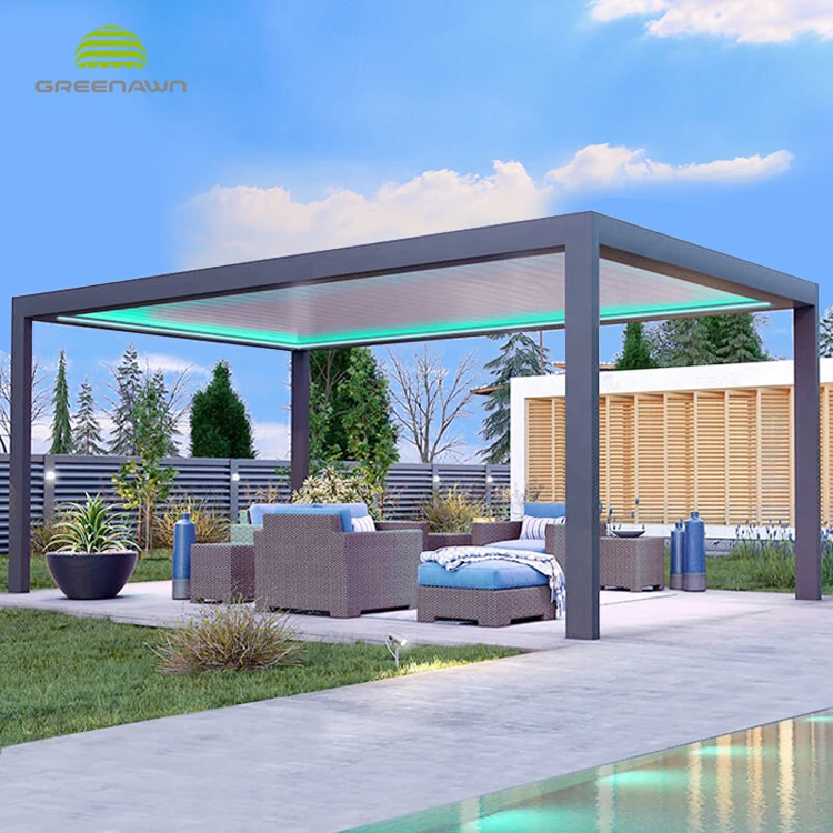 

Waterproof Opening Louvre Roof Aluminum Garden Pergola Systems with LED Light