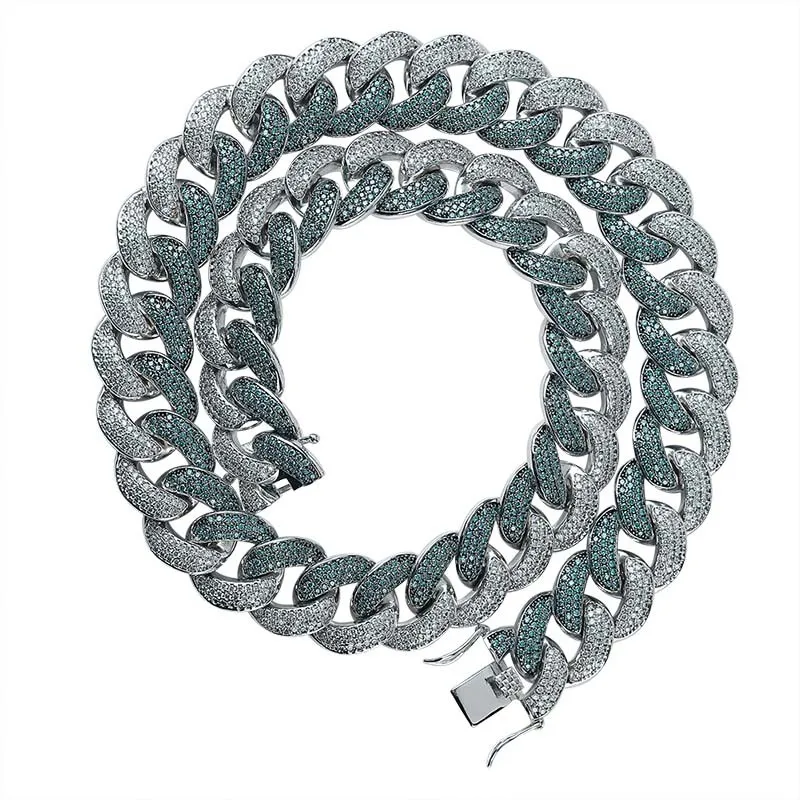 

18mm 14mm Green CZ Paved Big Men Fashion Hip Hop cuban chain, Gold ,silver,rose gold