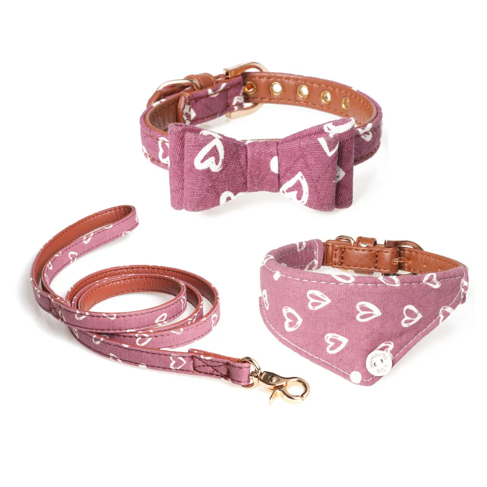 

Amigo New fashion heart to heart pattern light Red Green bandana pet dog collar leash with metal buckle