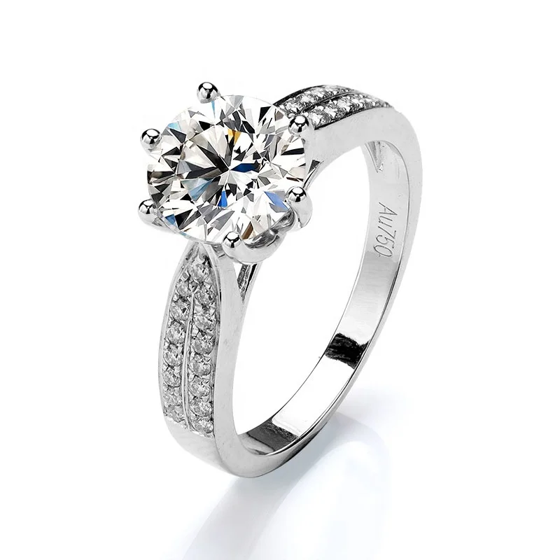 

925 Sterling Silver Engagement Ring Hot Sale Classic Round Synthetic Moissanite Jewelry Supplier Plated with18k Gold Jewerly, White
