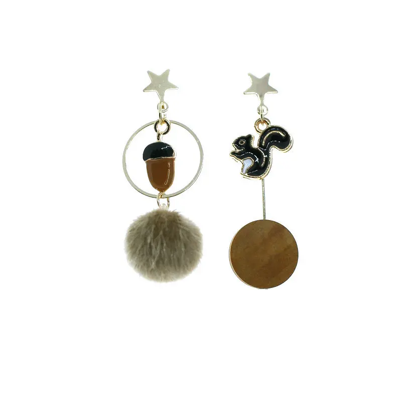 

Winter zodiac earrings cartoon squirrel cute pompom ball flannelette earrings