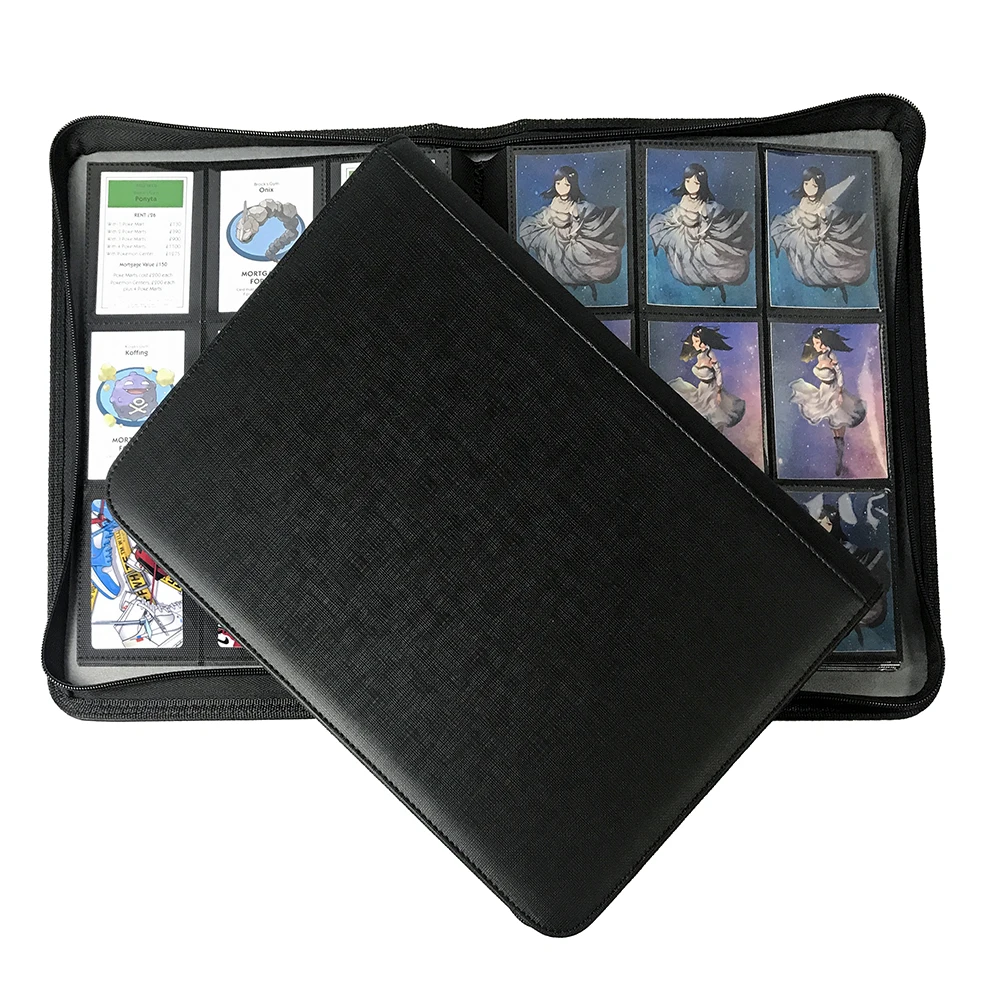 

9 Pocket Premium Black Binder with Zipper for 360 Cards - Side Loading Pockets for Trading Card Games TCG (Black)