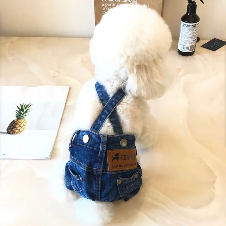 

Dog clothes Jeans Denim overalls for small dog pet customer, Dark blue,light blue