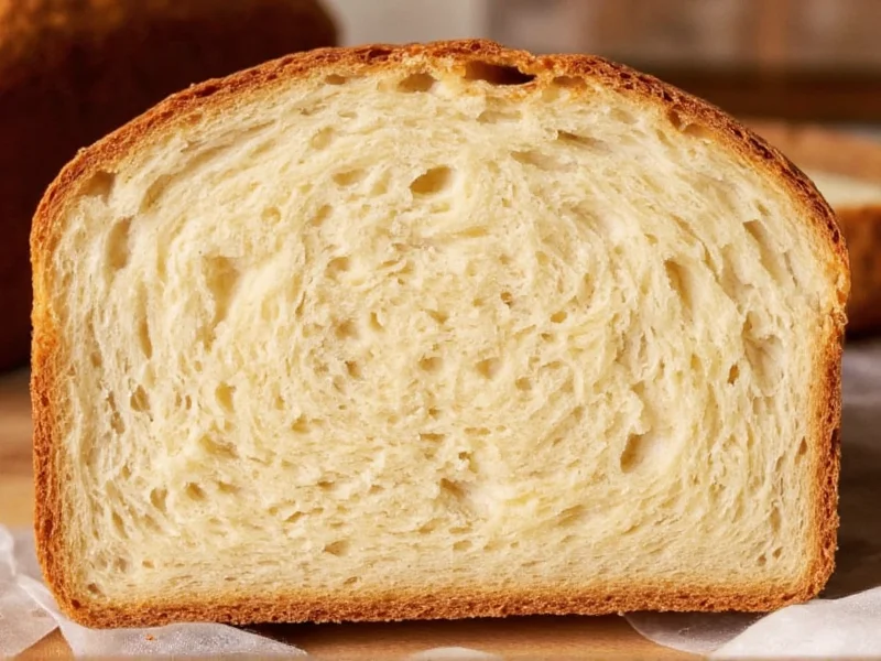 Sliced homemade bread showing airy crumb structure