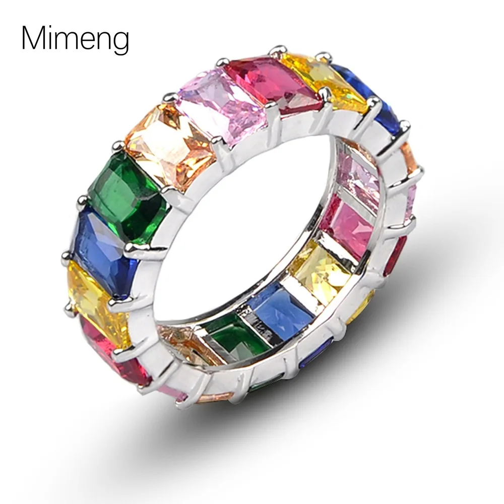 

Wish Cross-border E-commerce Supply Creative New Color Square Zircon Rainbow Ring Fashion Jewelry Factory Wholesale, Custom color