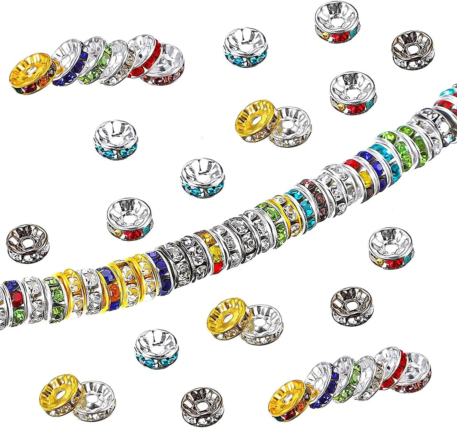 

CHENKAI 12mm Multicolor Round Crystal Rhinestone Spacer Bead for Necklace Jewelry Making Rondelle Spacer Beads