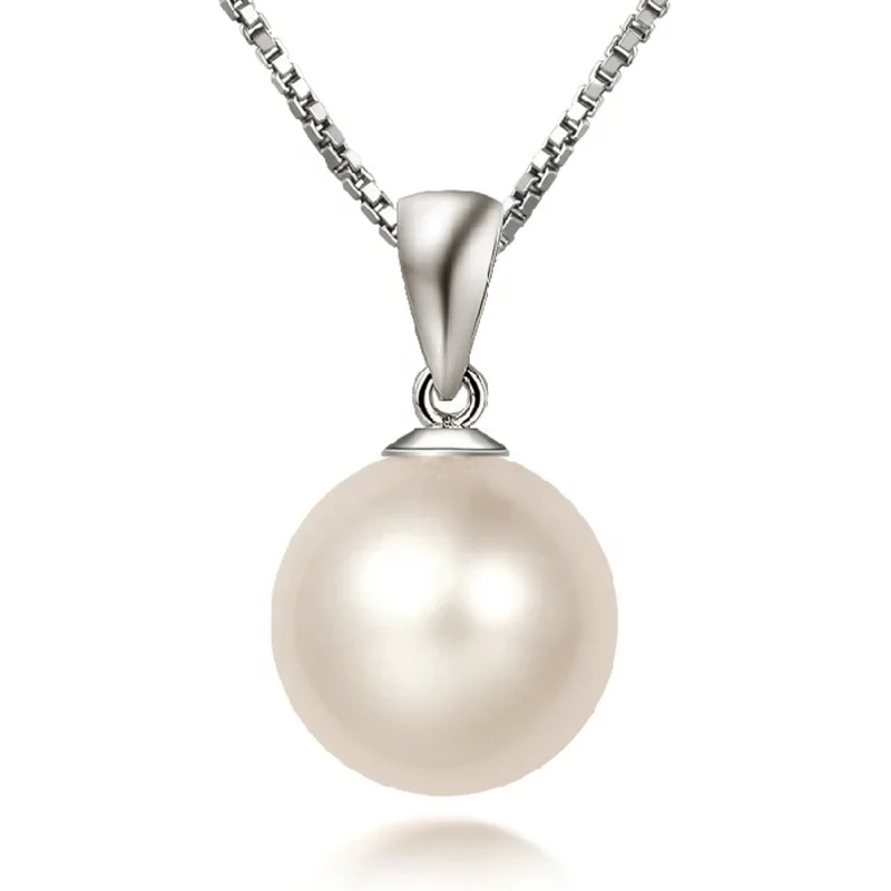 

Women girls 925 Sterling Silver box chain Jewelry Freshwater shell pearl Pendant Necklace wholesale