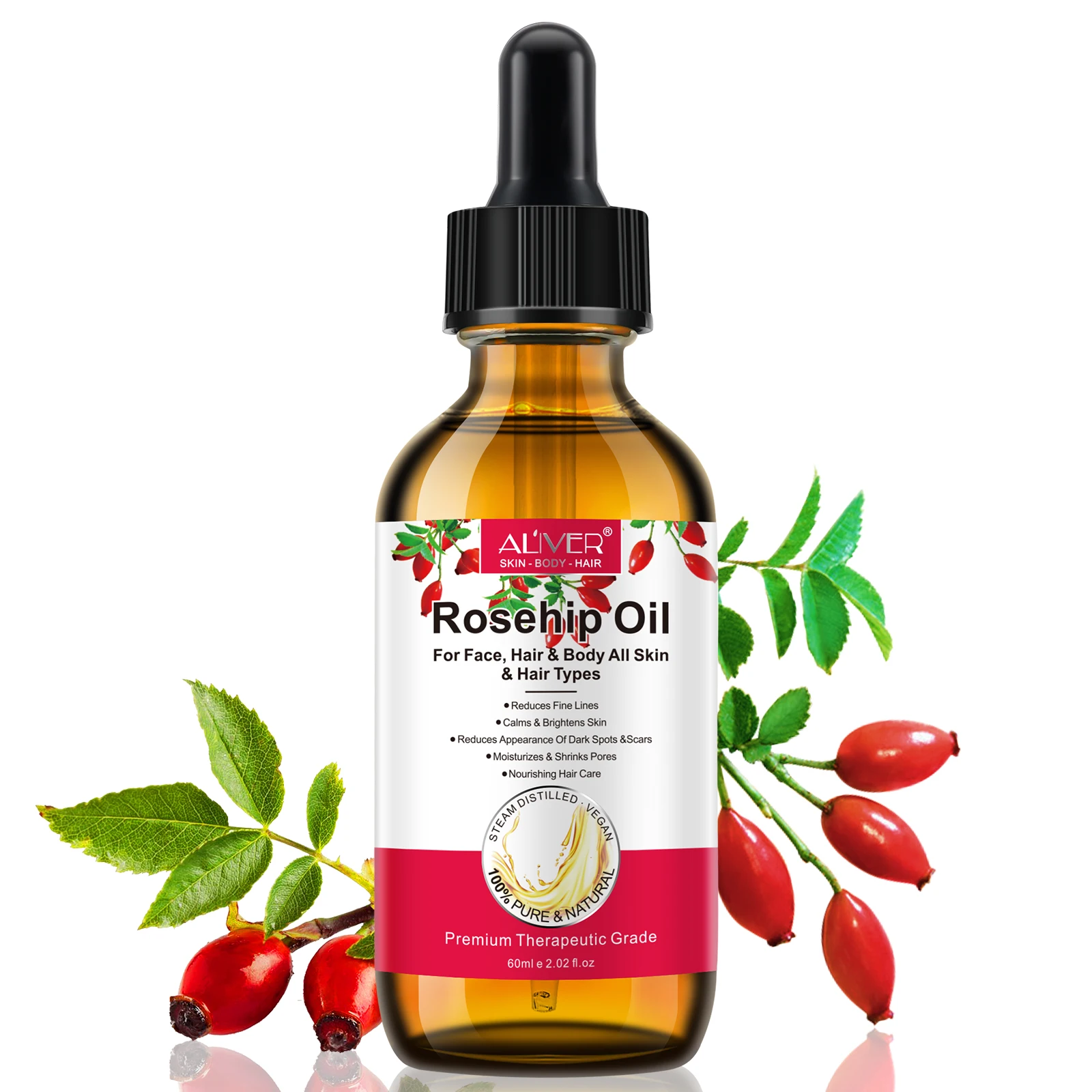

ALIVER face body skin care 2oz 60mL 100% pure natural hydrating nourishing organic rosehip oilessential oil