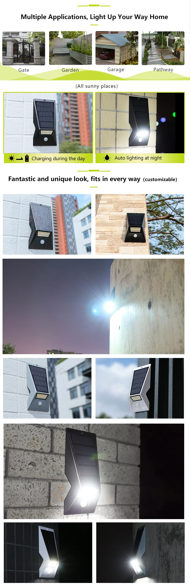 Solar Wall Lamps Motion Sensor Solar Waterproof Outdoor 3 Intelligent Modes Wall Light Lamp Lights