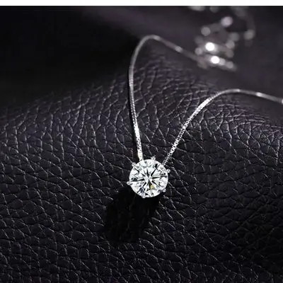 

2021 Korean Shinny Jewelry 925 Sterling Silver Crystal Necklace Geometric Cubic Zirconia Round Pendant Necklace Gift For Women