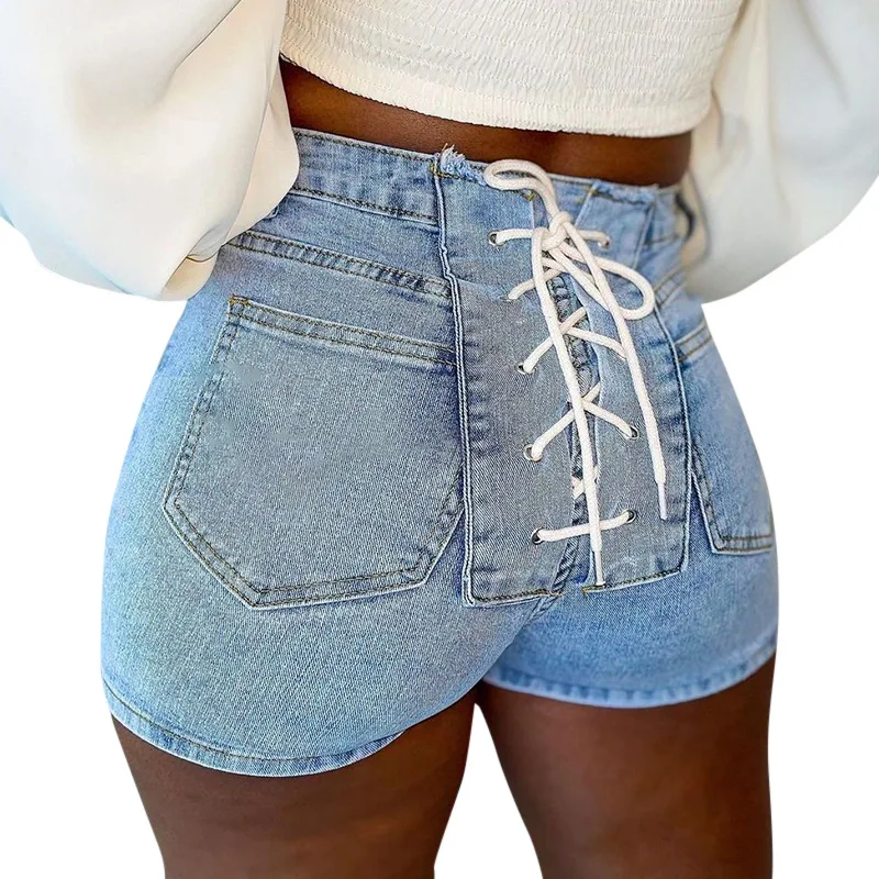 

New designer women short pants jeans solid color bandage bodycon hot shorts women with pocket biker shorts outfit women, Black/light blue/dark blue