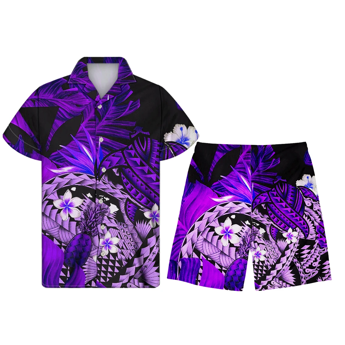 

Purple Polynesian Mens t Shirt Tribal Sea Turtle Print beachwear swimwear Man Custom men stylish shirt and beach short pants set