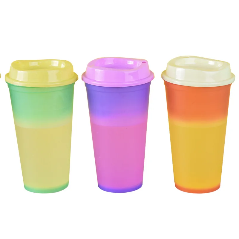 

Color Change Plastic Hot Coffee Mug Tumbler Car Color Changing Coffee Mugs With Straw And Lid For Party Travel Tea, Pink yellow blue white green