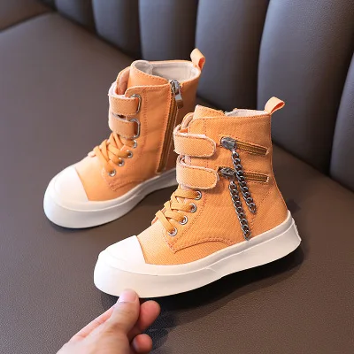 

2020 The Latest Autumn Style Hot Sale Ankle Fall Boys Girls Shoes Kids Boots, Black/orange/beige