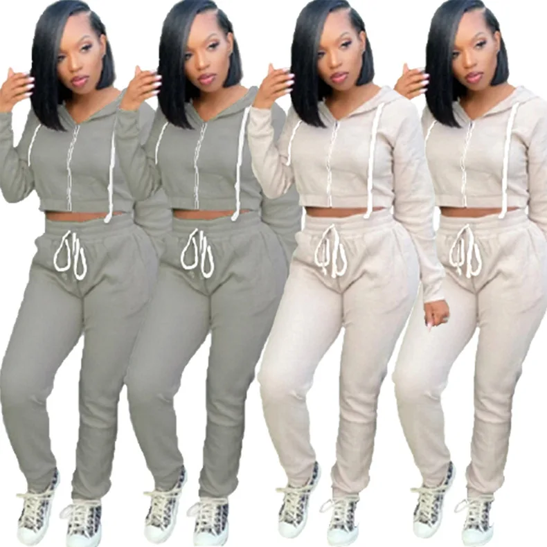 

CINDY Thick Stacked Sweatpants Fleece winter clothes for women long sleeve hoodie sets two piece pants set women clothing 2020, Yellow, gray, green, black, pink, blue