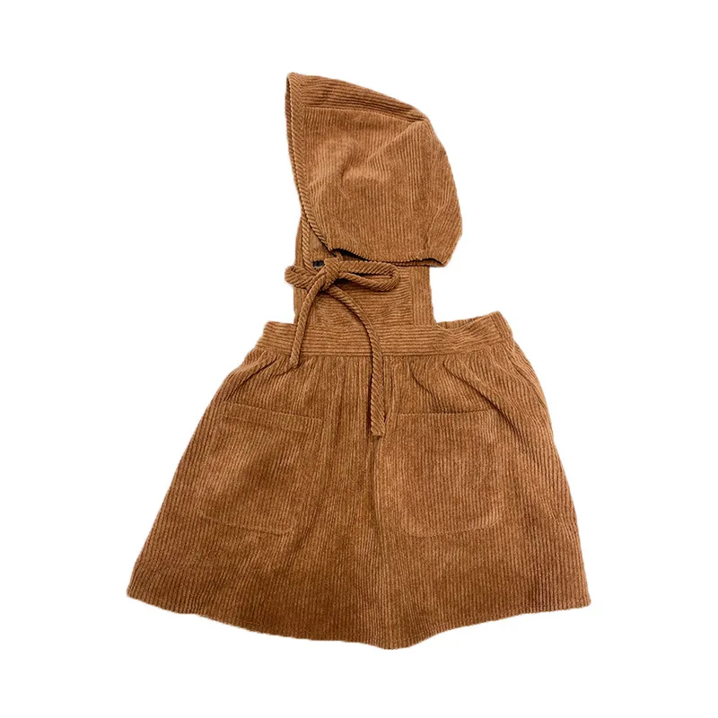 

Hot Selling Corduroy Pocket Baby Girl Romper Dress Solid Color Kids Dresses