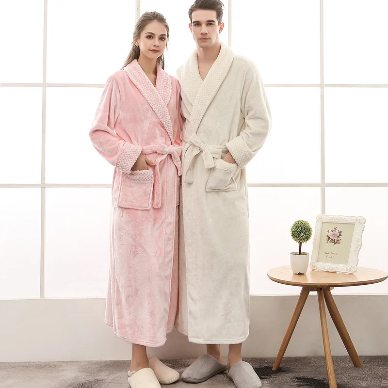 

Deluxe Fluffy Plush Soft Warm Fleece Bath Robe Hotel/Spa Robes Long Bathrobe for Mens and Women Sleepwear, Customized color