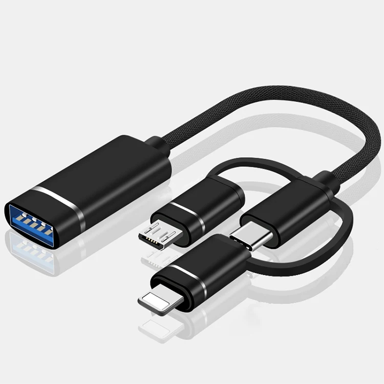 

Factory 3 in 1 OTG data cable is suitable for Android iphone Type-c mobile phone adapter USB one with three c otg data cable, Gold, silver, gray, black, customized