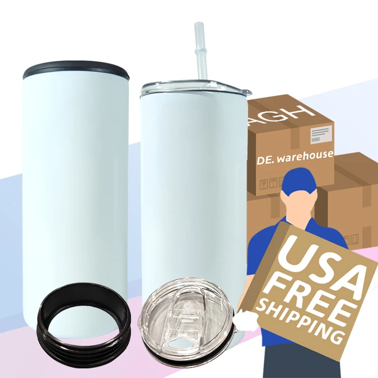 

USA warehouse tumblers stainless steel 15oz sublimation blanks 12oz can cooler with 2 lids