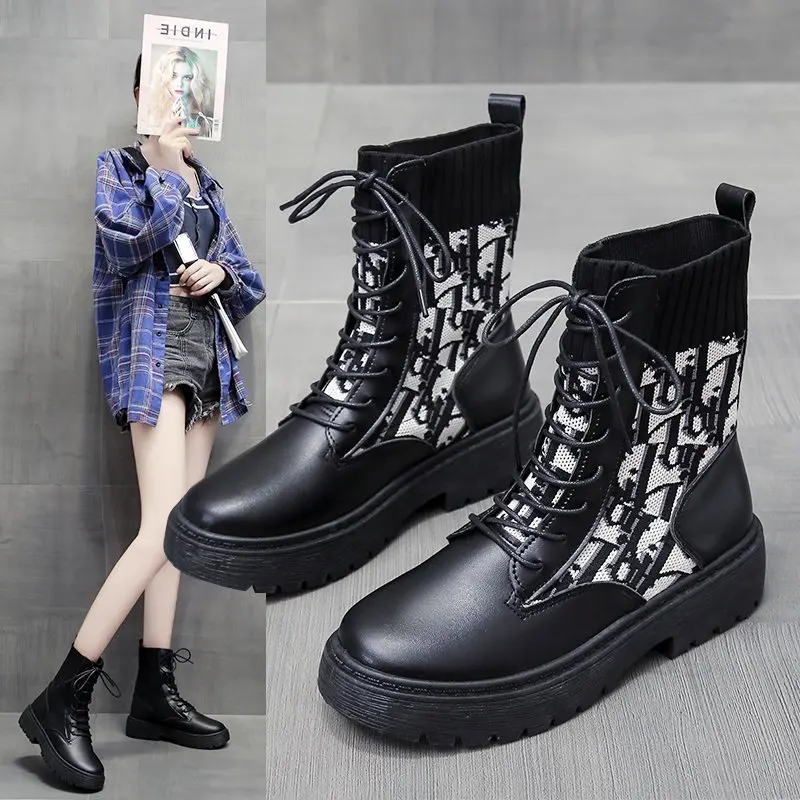 

Autumn and winter women's leather shoes, fashion women's lace-up winter outdoor boots, Black