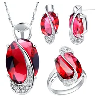 

High Quality Rhinestone Necklace Rings Stud Earrings Plated 925 sterling silver Jewelry Sets For Wedding Jewelry