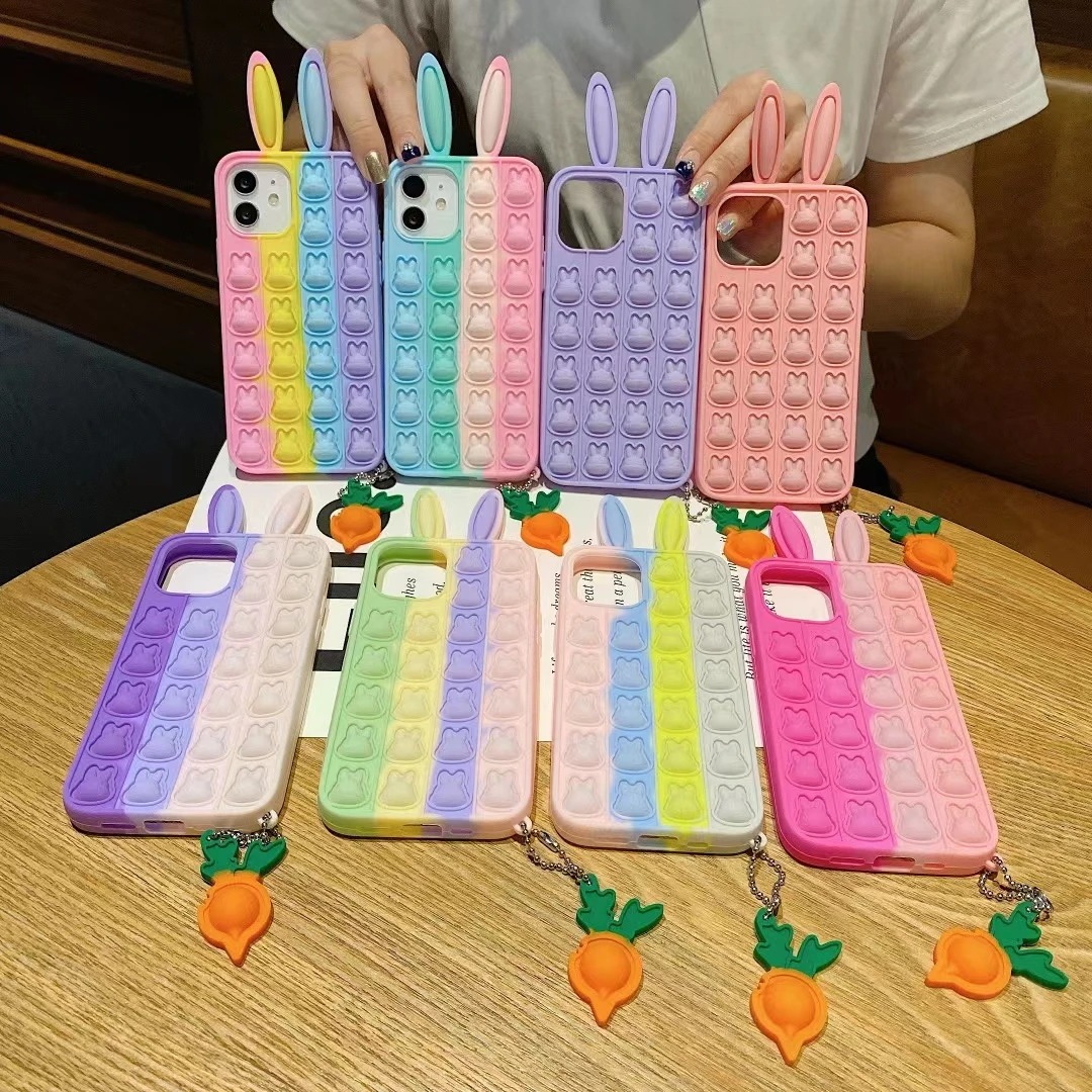 

Rainbow Case For Iphone11 12Pro Max XR XS XR 6s 7 8 Plus Fidget Toys Push It Bubble Funda Soft Silicon Phone Cover