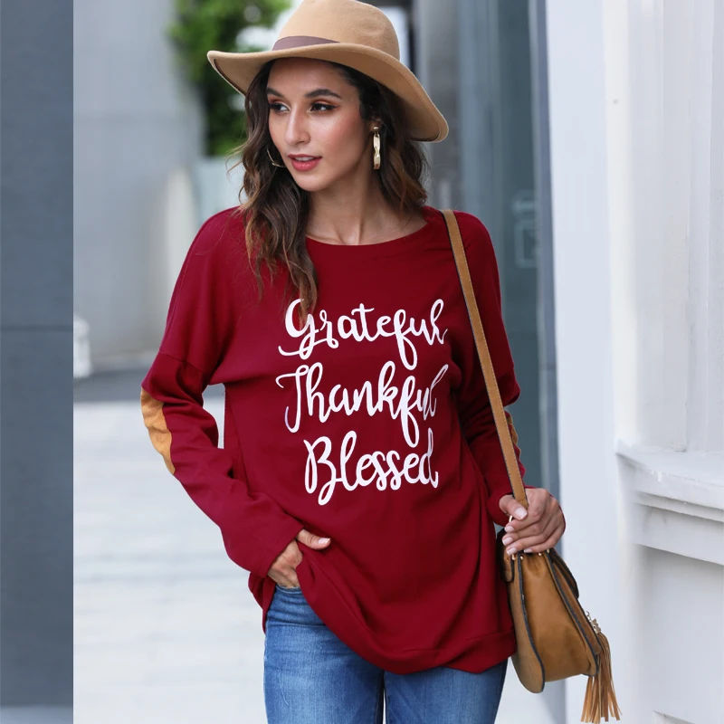 
New European And American Spring And Autumn Letter Printed T-shirt With Long Sleeve Patch Collage 