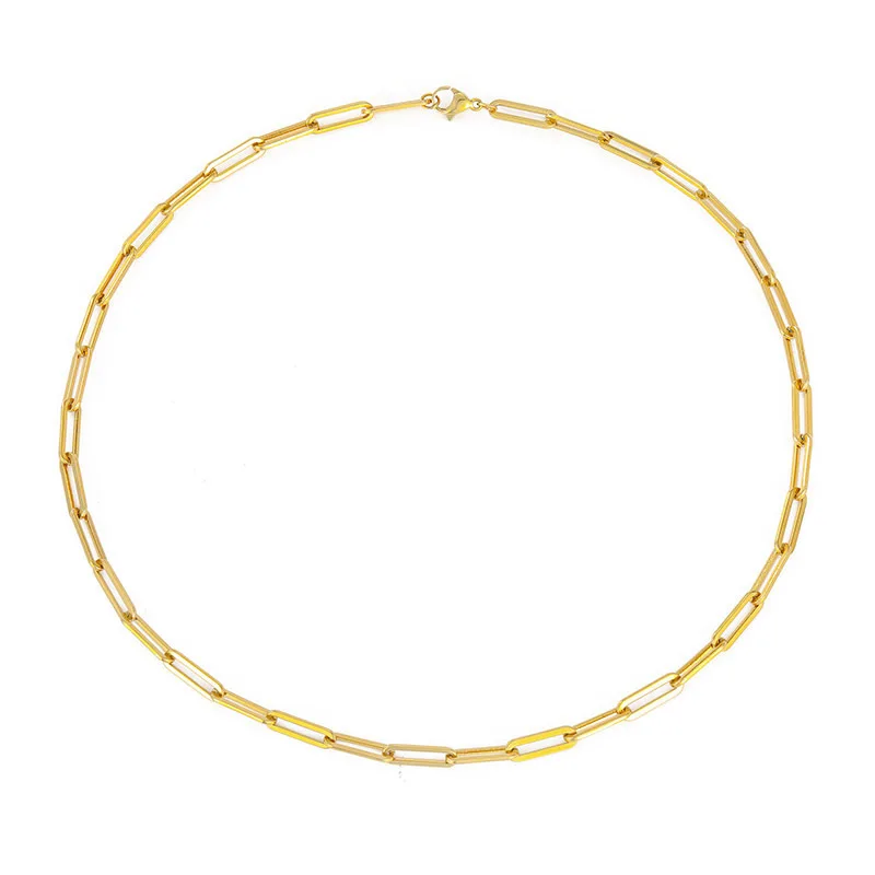 

18K Gold Filled Paperclip Clip Choker Necklace Hot Stainless Steel Link Chain Necklaces Rectangle Paper 5g Gold Plated Pearl, As picture