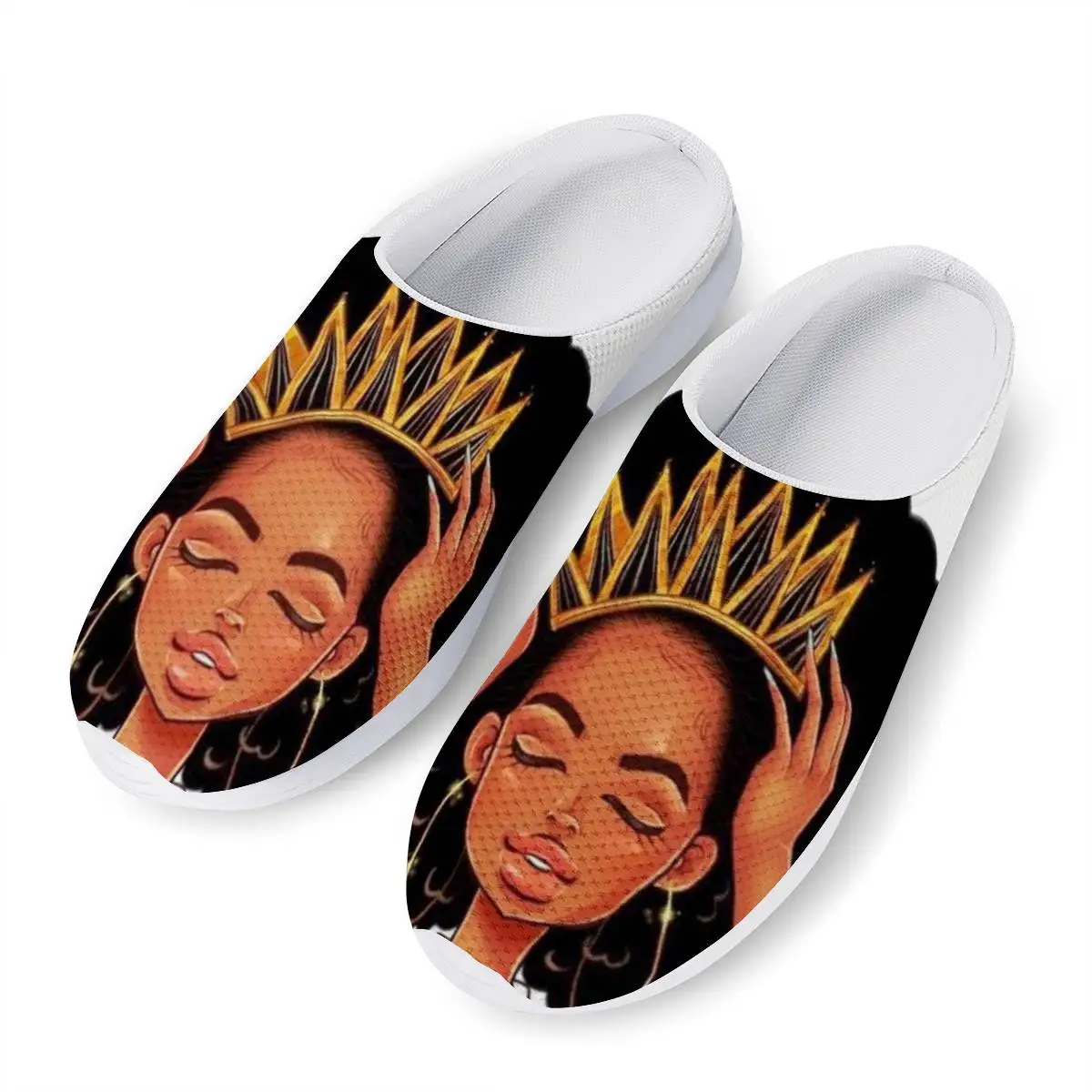 

Sandals Women Black Art African Girls Print Slippers Ladies Slip-on Mesh Slipper for Females Summer Shoes