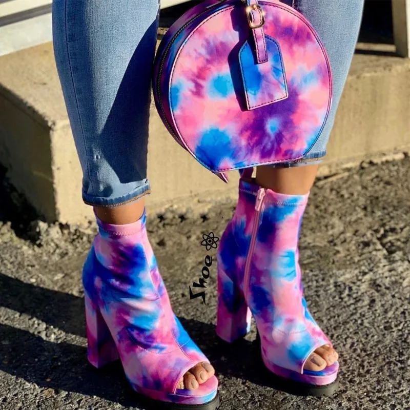 

European and American style slippers and printed handbags 2 piece set women trendy heels for ladies fashion sandals and bag set, Rainbow