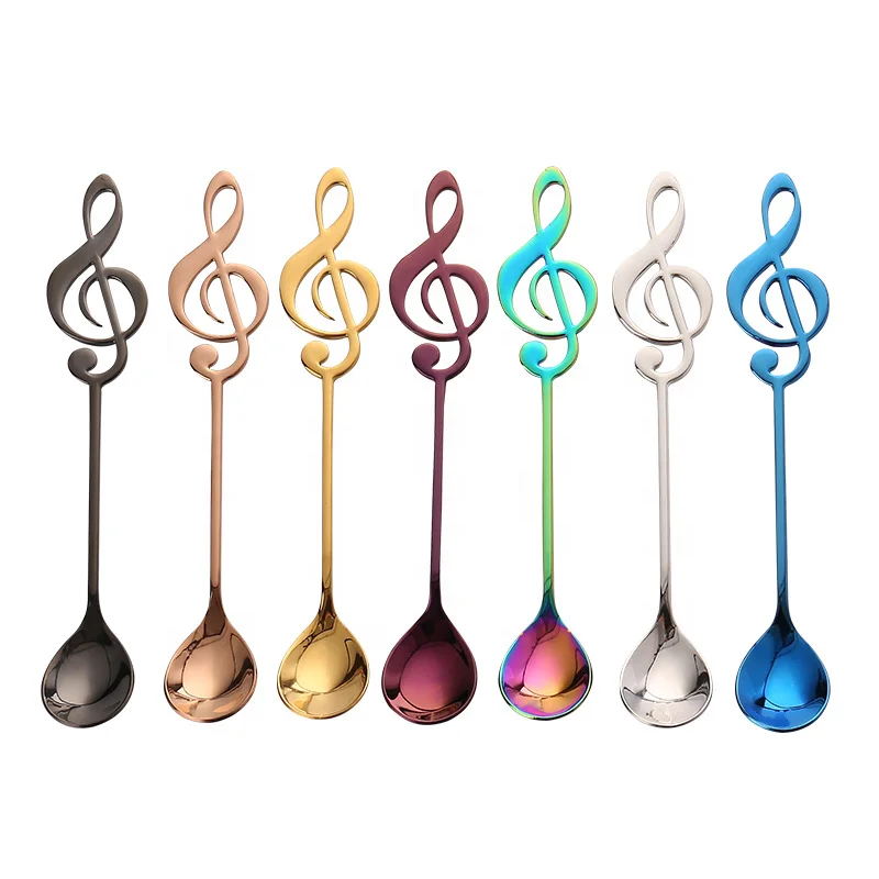 

304 stainless steel cutlery music spoon note ice cream dessert coffee stirring spoon Christmas gift box custom, 7 colors available