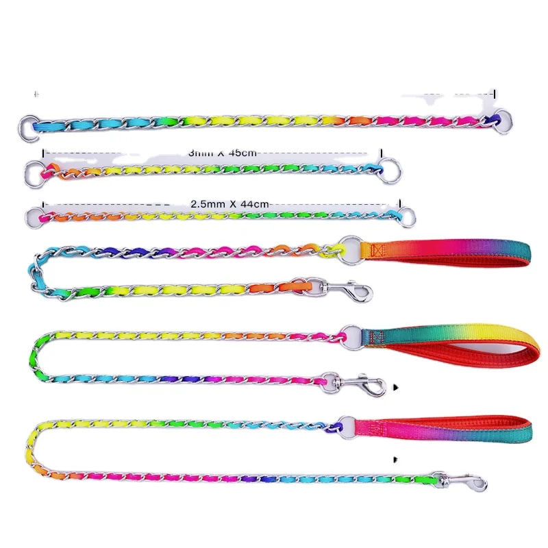 

Lorenzo OEM Cadena De Perro  Lighter Rainbow Bling Puppy Dog Rope Leash Bulk Collier Chien Rantai Anjing Dog Chain