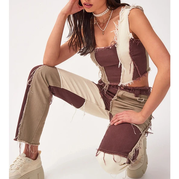 

FS1594D Ladies contrast color crop tops women Fashion vest