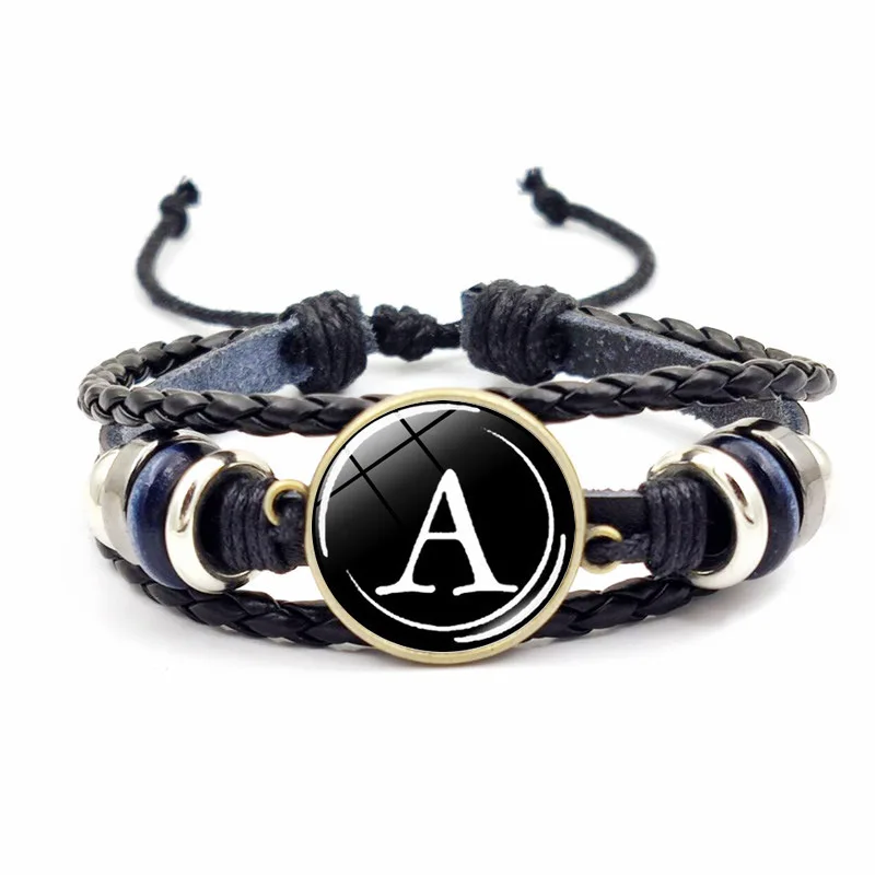

26 Letter Capital A-Z Initial Rope Bracelet Fashion Handmade Woven Leather Multi Layer Cuff Bracelet Bangle Jewelry For Women, 1colors available
