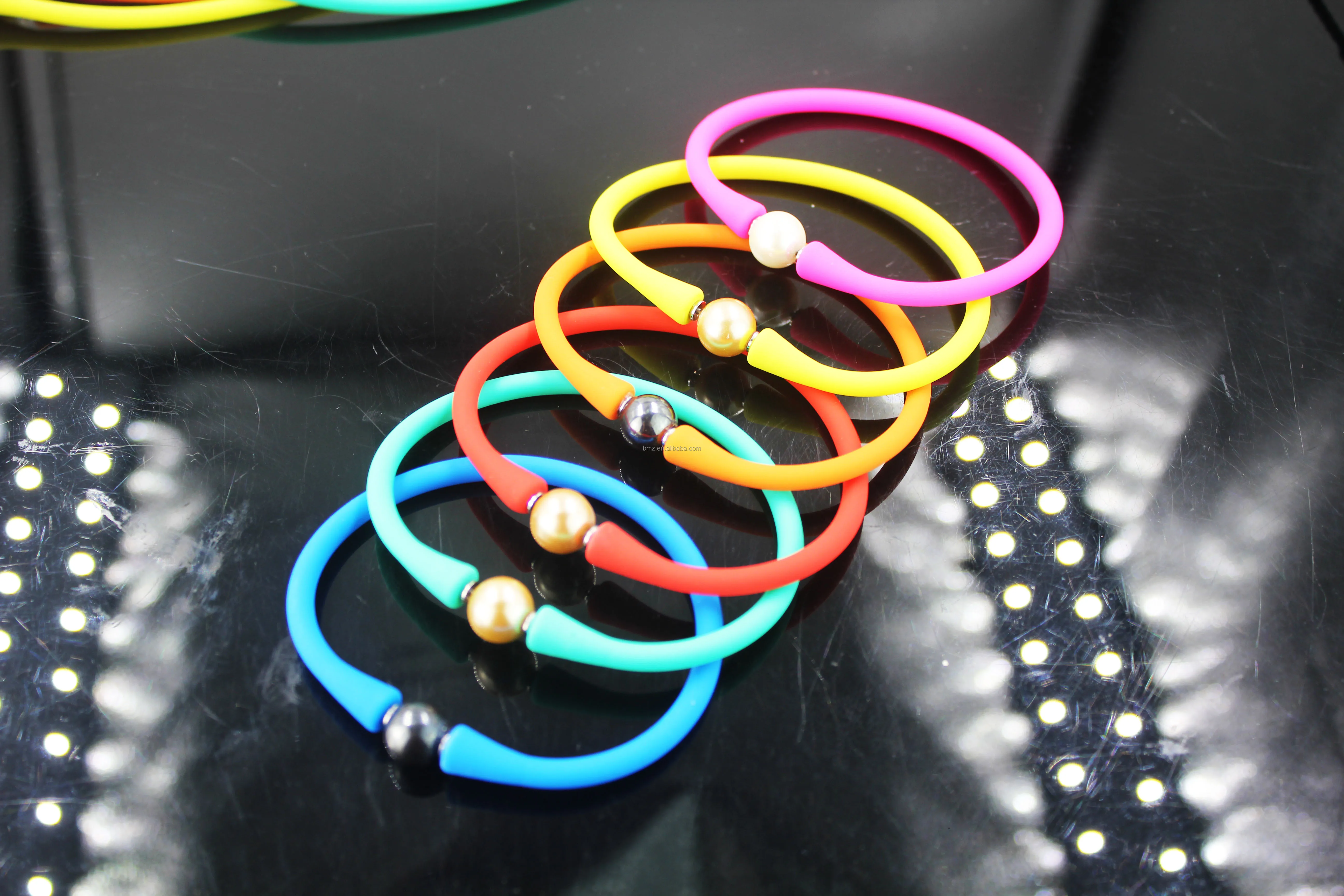 2021 New Arrival Best Quality Colorful Pearl Anion Silicone Bracelet