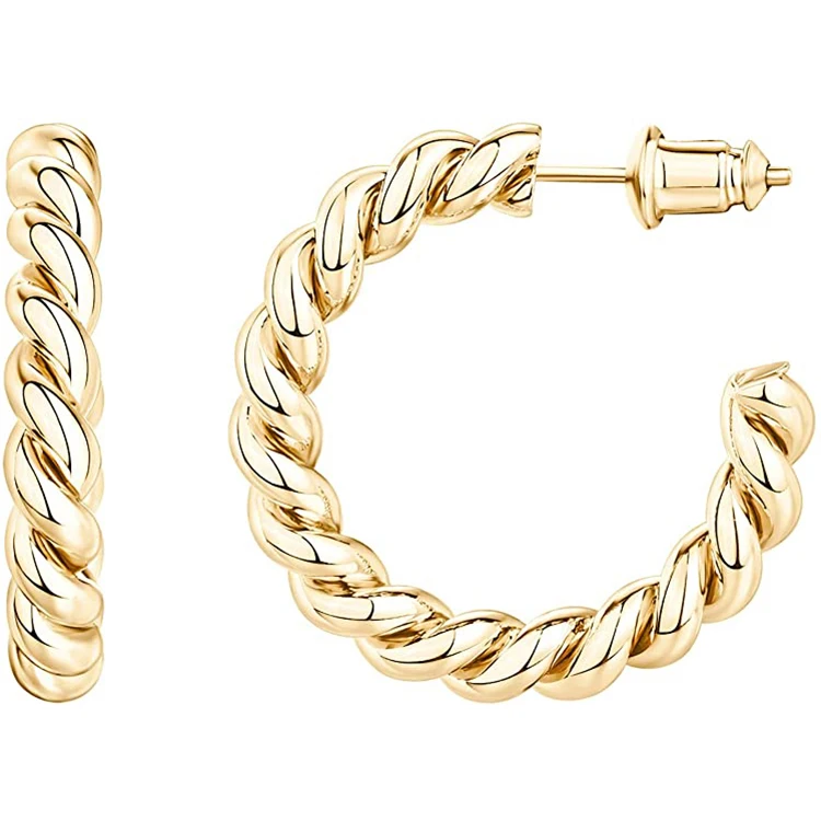 

2021 Hot Gold Plated Earrings Twisted Rope Open Hoops Earrings Round Hoop Earrings for Women