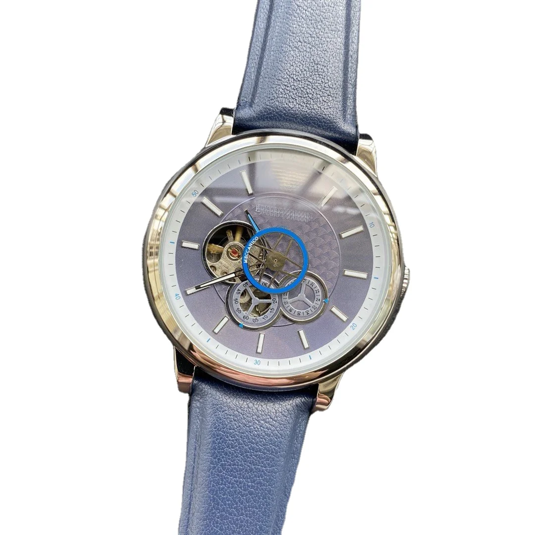 

Brand men's mechanical watch leather strap hollow dial watches men wrist luxury custom logo