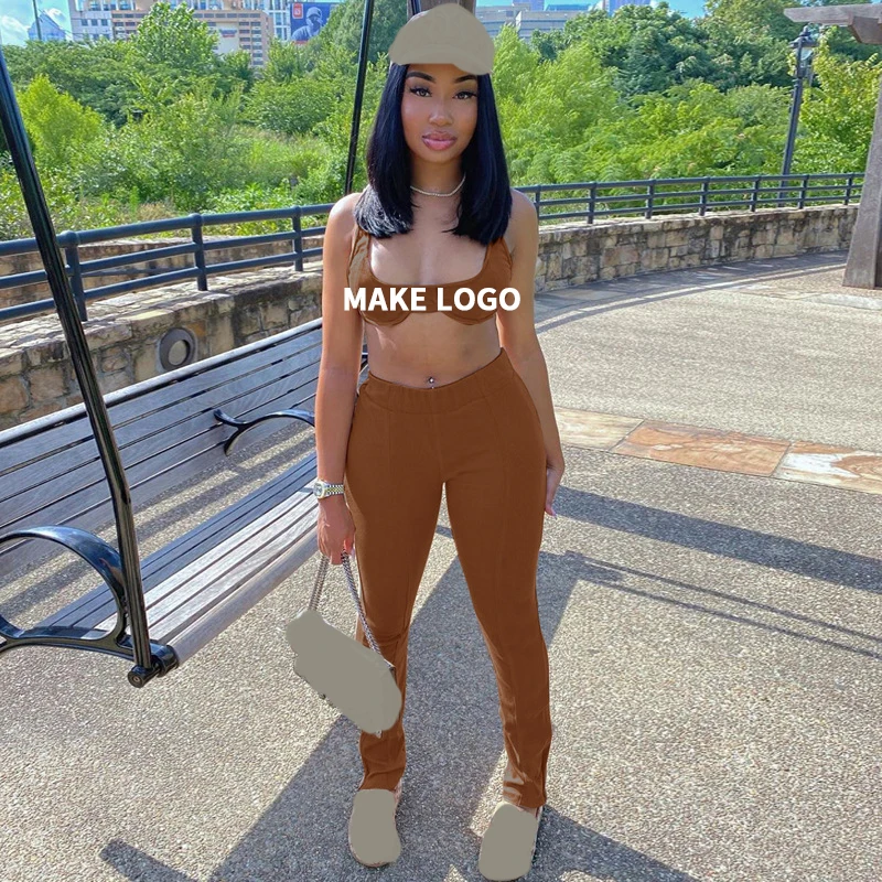 

neon clothing Leggings Set Casual Outfit U-Neck Breast Wrap Tank Top With High Waist Pants Womens Clothing 2 Piece Set Women