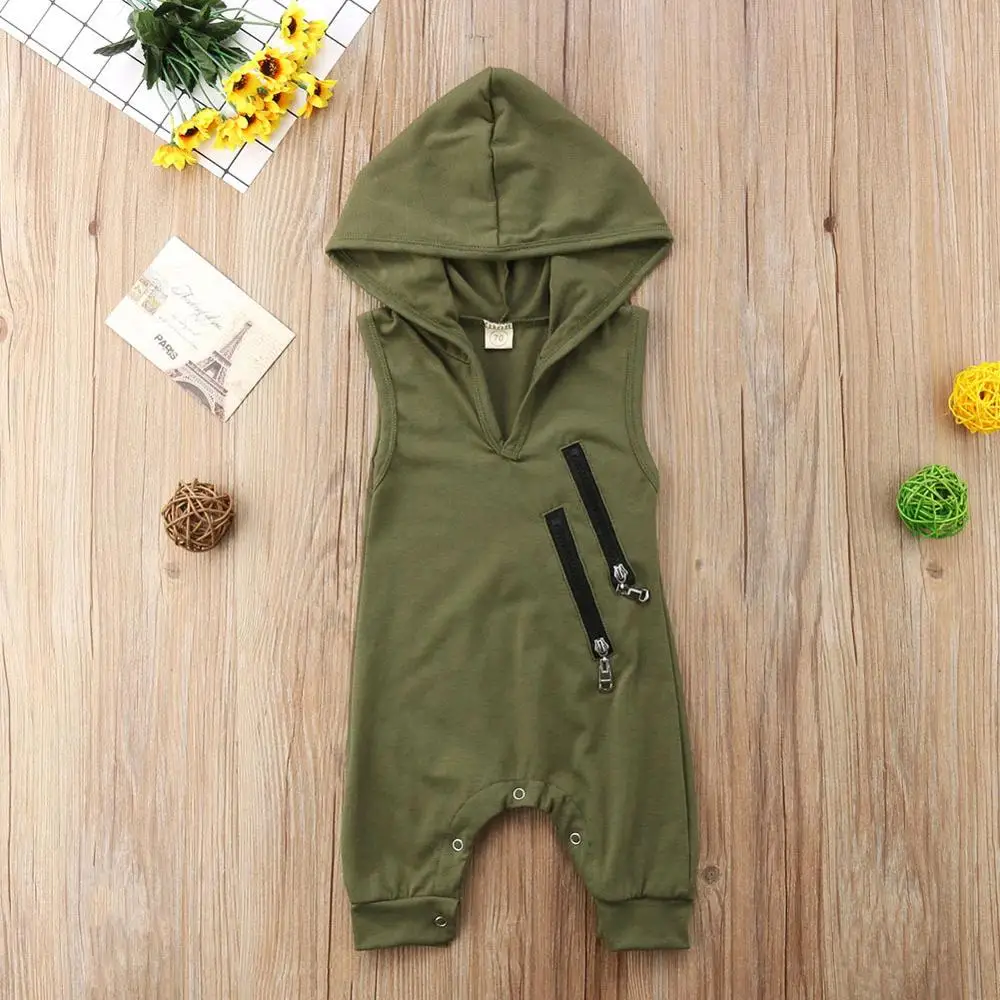 

Newborn Baby Unisex Cotton Romper Toddler Baby Boys Girls Sleeveless Hooded Romper Jumpsuit New Born Clothes, As picture