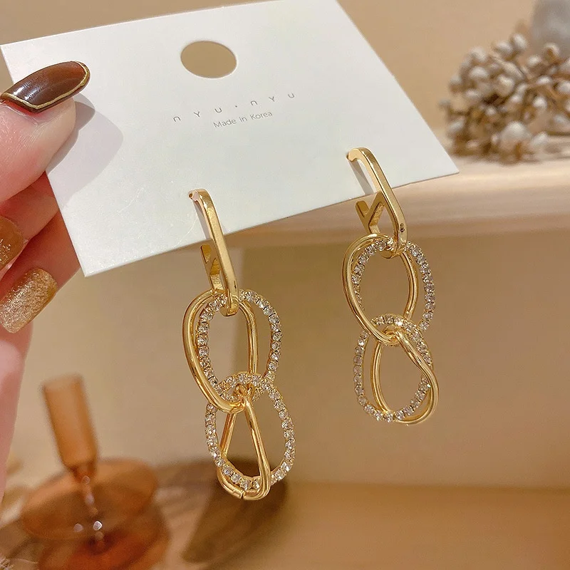 

Fashion Shiny Zircon Multi-Layer Geometric Circle Drop Earrings For Women Simple Trend Female Dangle Earrings Jewelry, Picture shows