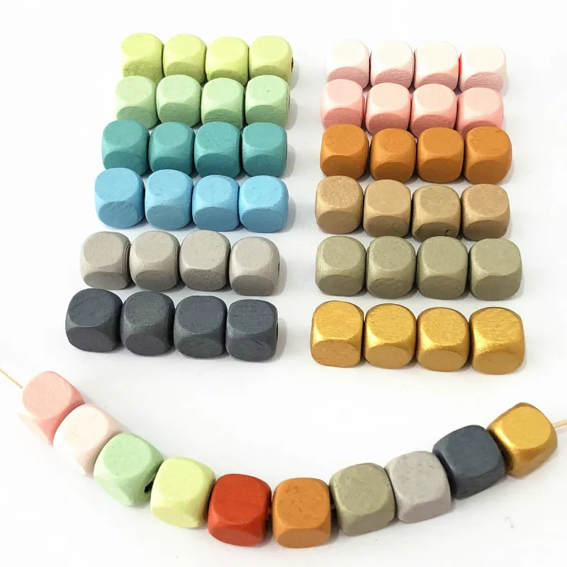 

10*10MM Candy Color Wooden Beads DIY multi colored Square Wood Beads for Jewelry Making Spacer Beading Have Hole, Colorful