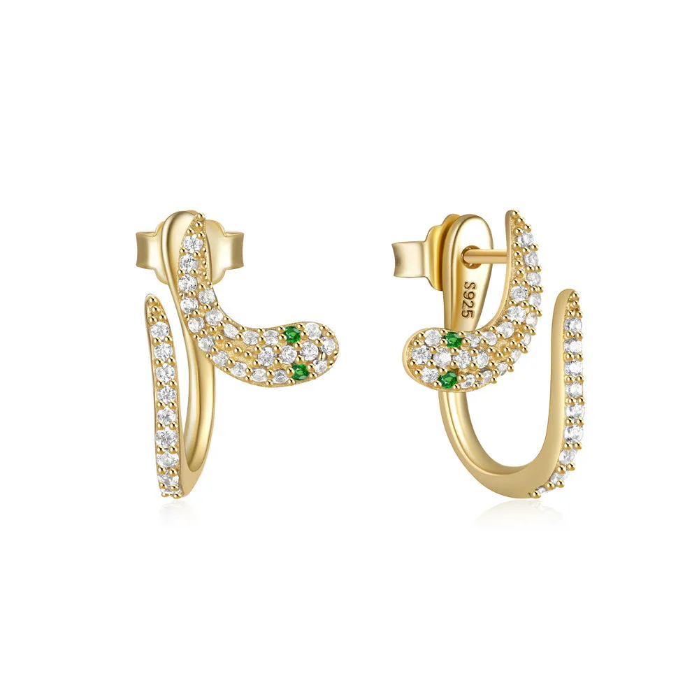

Fine New Arrivals S925 Sterling Silver Snakes Emerald Zircon Luxury Stud Earrings 18k Gold Platinum Plated Jewelry for Women